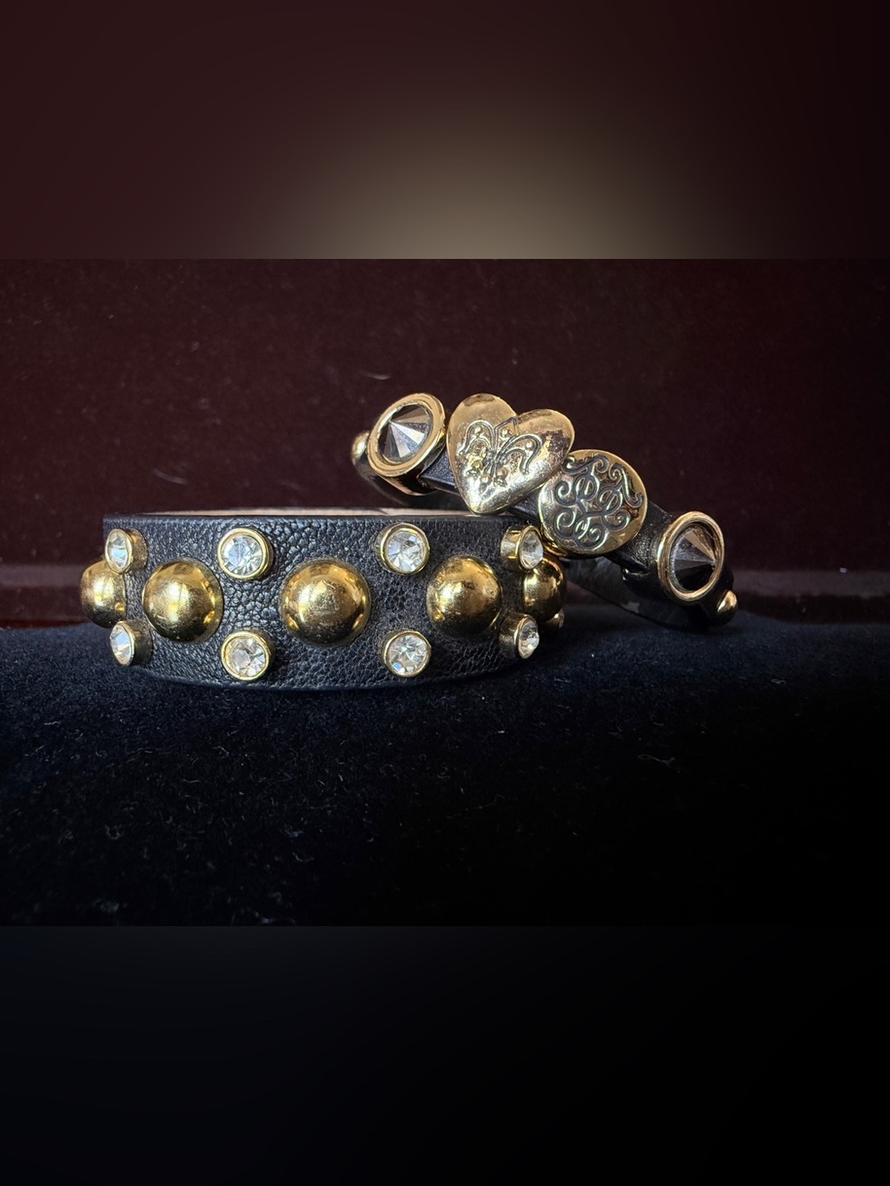 Iconic Vintage Juicy Couture Black Leather & Gold Studded Bracelet Set